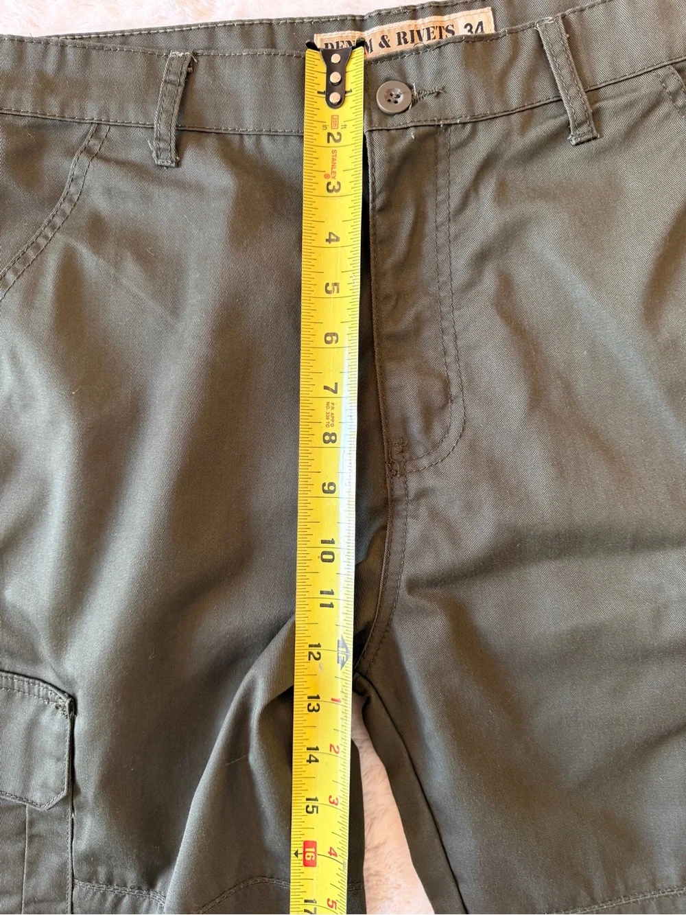 Denim & Rivets Olive Green Utility Cargo Shorts Size 34